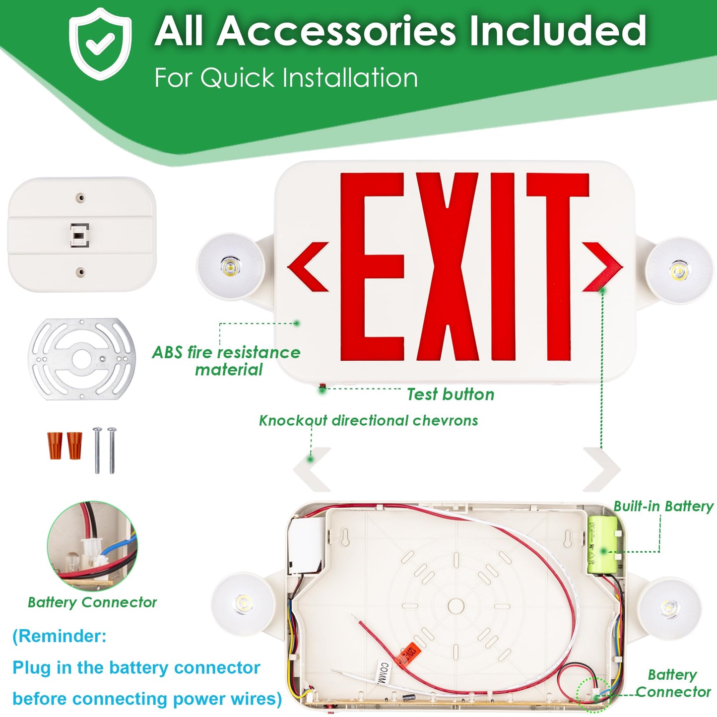 Gruenlich LED Exit Sign Combo with Emergency Lights, Adjustable Heads, Battery Backup, UL 924 Qualified, AC 120-277V, Commercial Emergency Exit Light for Business- 12 Pack