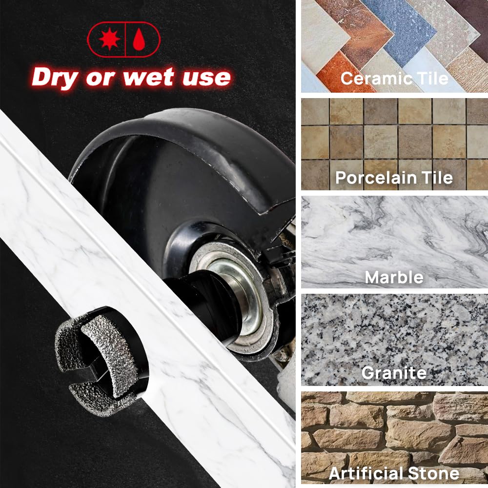 DT-DIATOOL Tile Hole Saw Kit Diamond Core Drill Bits Set 6/6/8/20/25/35/50/75/100mm & 4/5" Diamond Finger Bit with 2" Beveling Chamfer Bit and SDS Adapter for Tile Marble Granite