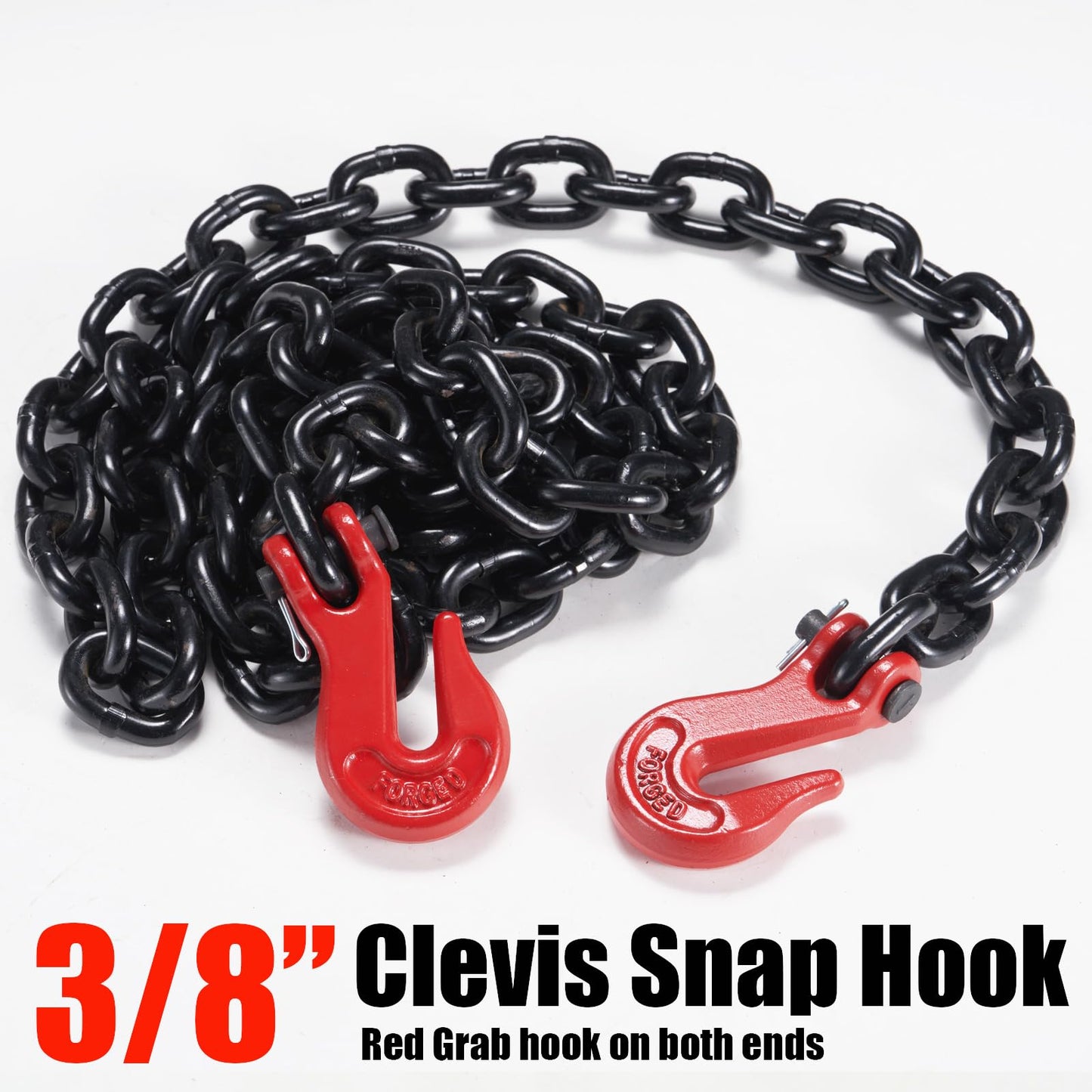 AYMMIC 3/8"-1/2" Ratchet Load Binder and 3/8inch|G80|20FT Tow Chain Kit, Load Binder with 9,200Lbs Working Load Limit, Binder Chain with Grab Hook, Tie Down Loads to A Truck or Flatbed Trailer