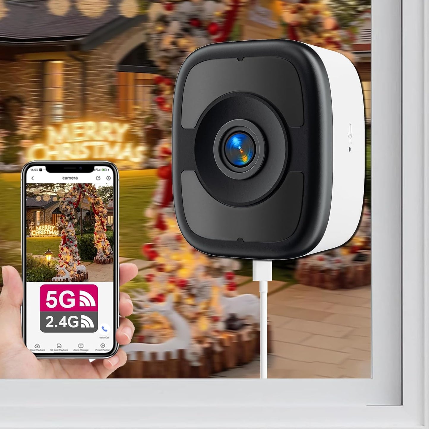 LVQ 5MP 3K 2.4G 5G 2-Way 24/7 Window Camera, & WiFi Indoor Cameras for Home Security with Color Night Vision, Window