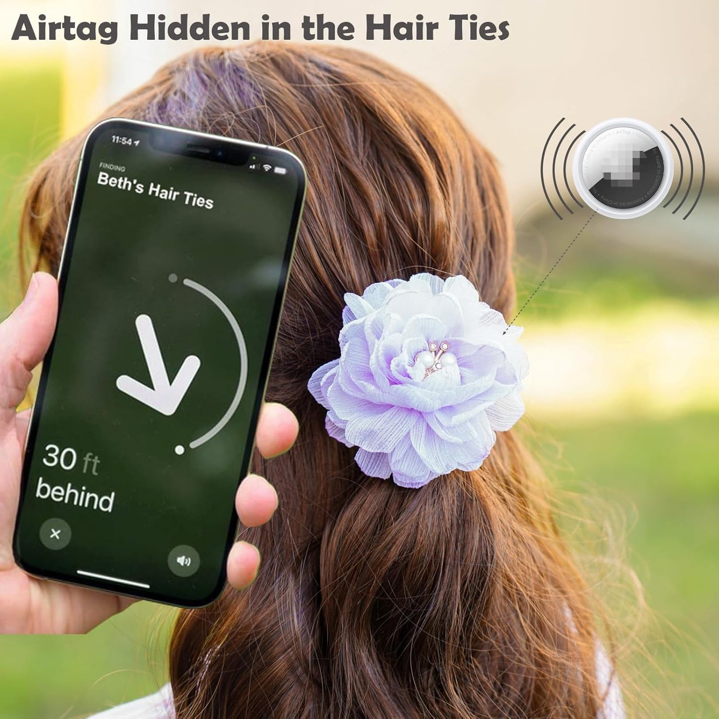 2 Pack 2nd 1st, Kids Hair Ties Holder for Airtag & Cute Flower Hidden Hair Elastic Band GPS Tracker Case for Girls