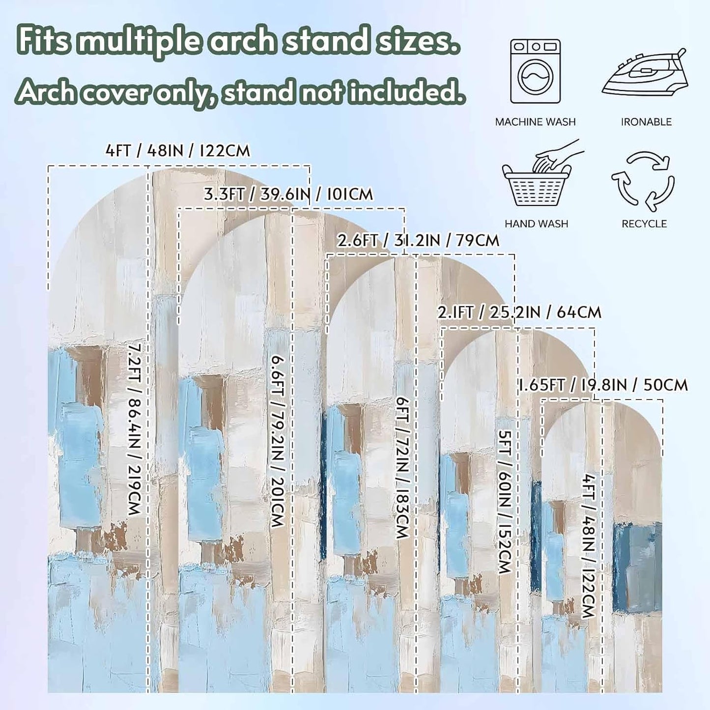 Jnbasdffb 7.2 Blue Beige Abstract Wedding Arch Cover, Stretchy Spandex Arch Backdrop Stand Covers FT, Oil Painting