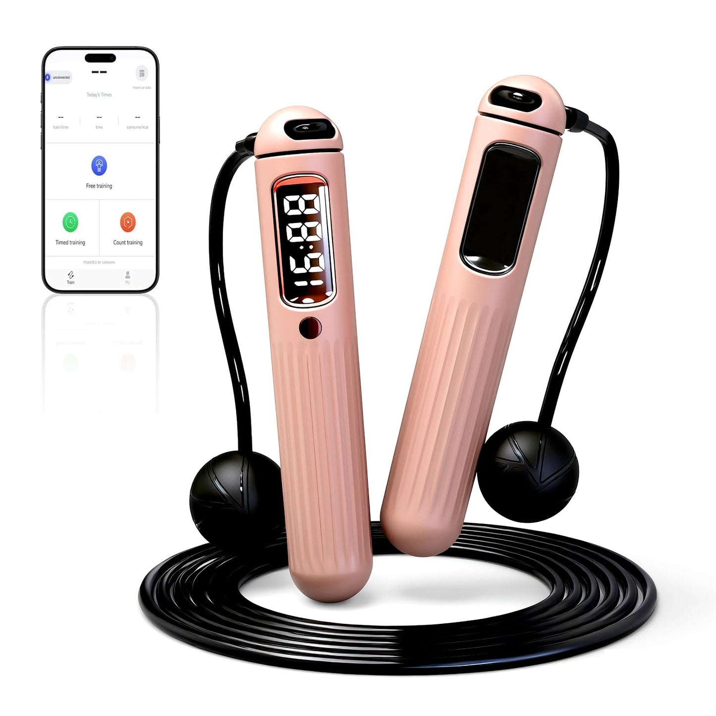Smart Jump Rope,Cordless Jump Rope with LCD Display Counter,APP Data Analysis,Cordless Ball Counterweight Skipping Rope,Suitable for Women, Men, all Age Groups Adjustable Skipping Rope (Pink)