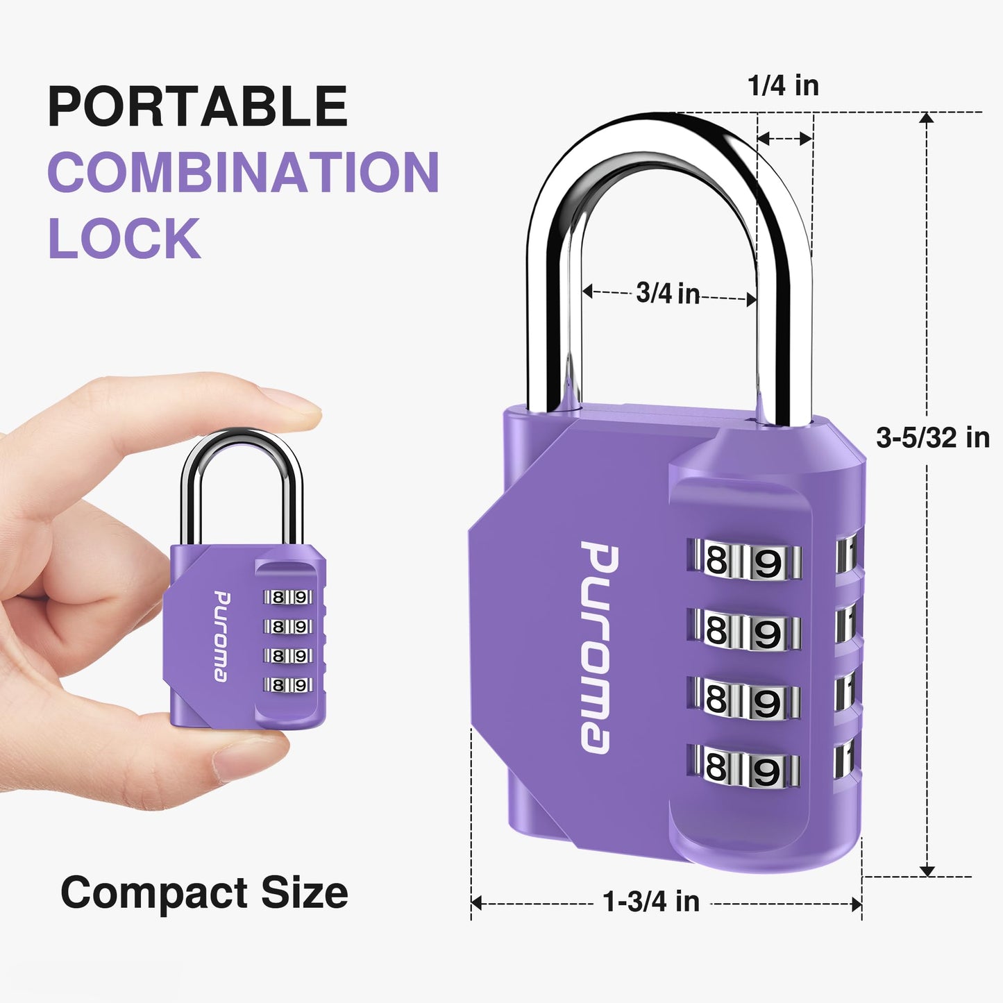 Puroma 1 Pack Combination Lock for Locker 4 Digit Outdoor Waterproof Padlock for School, Gym, Sports, Fence, Toolbox, Gate, Case, Outdoor, Hasp Storage (Purple)