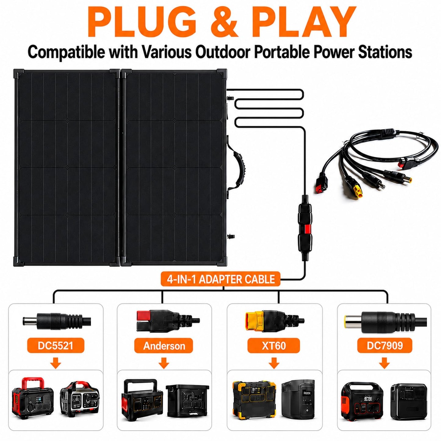 TOPRAY Solar 100W Portable Foldable Solar Panel Suitcase with 10A/12V MPPT Controller & 4-in-1 Adapter Cable, 25% High-Efficiency Solar Panel Charger for Portable Power Stations & 12V Batteries