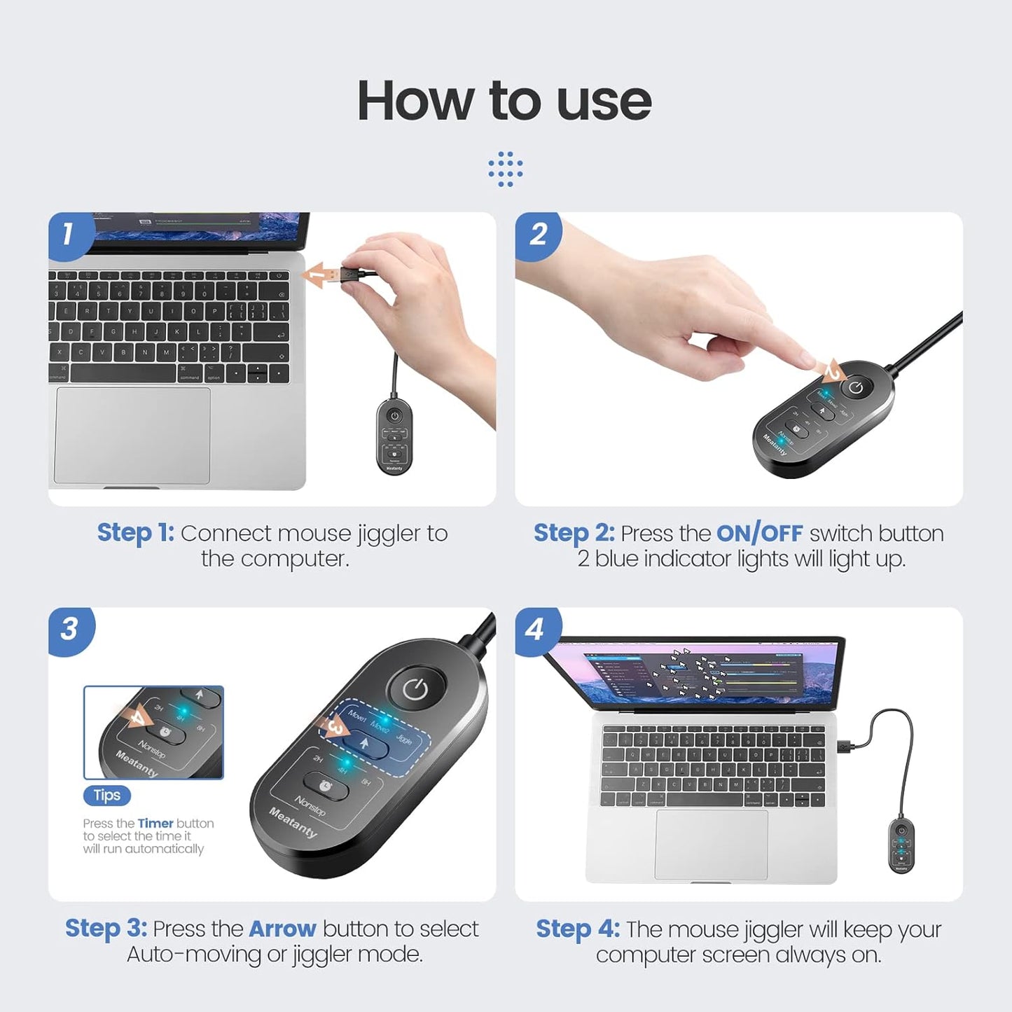 meatanty 3 1 in USB Mouse Mover with Timer, Separate Mode Selection and ON/Off Button, Mouse Shaker Wiggler Supports