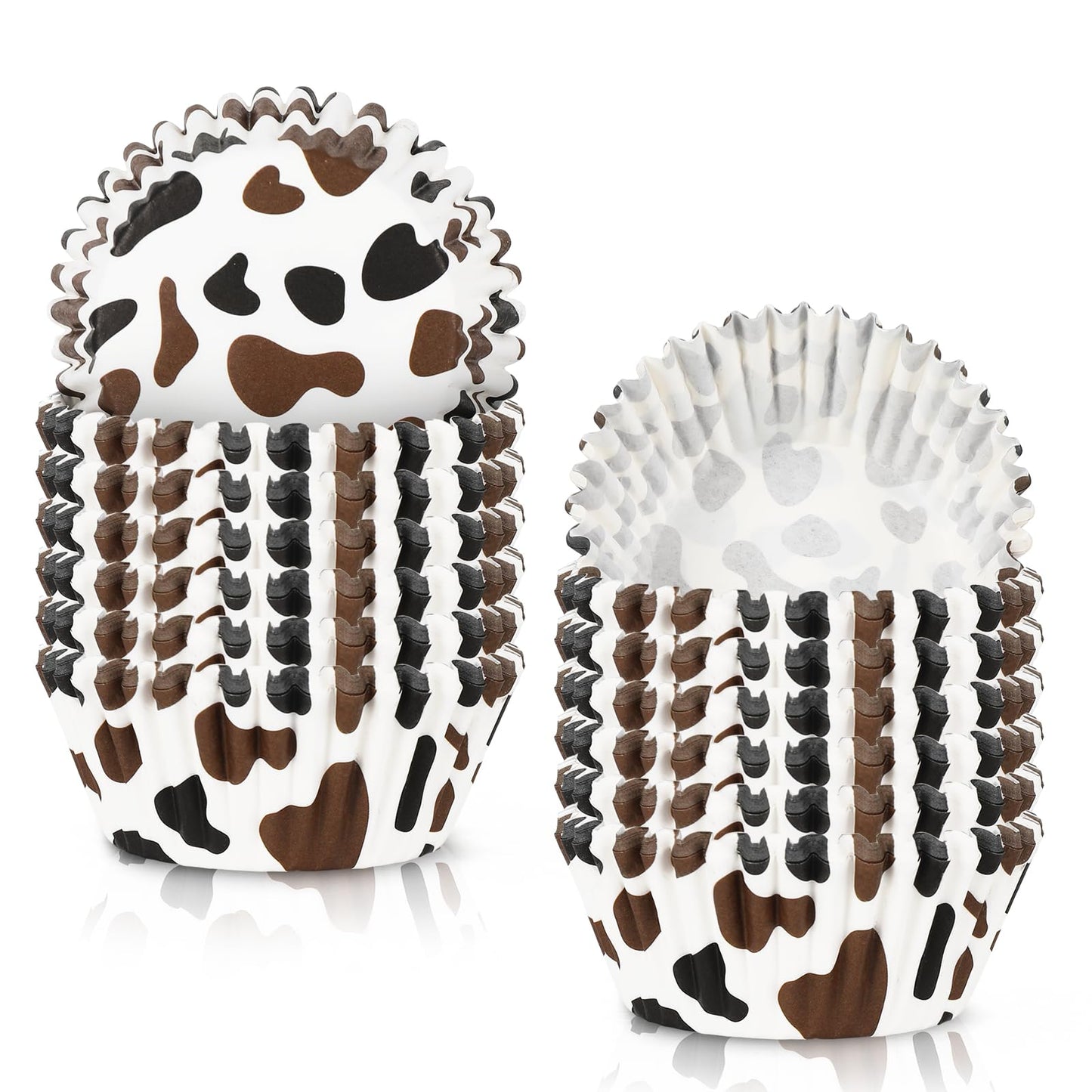 Whaline 300Pcs Cow Print Paper Baking Cups Black Brown Cupcake Liners Highland Cow Spot Muffin Liner Farm Animal Cake Paper Cups Storage Container for Party DIY Craft, 2x1.2 Inch