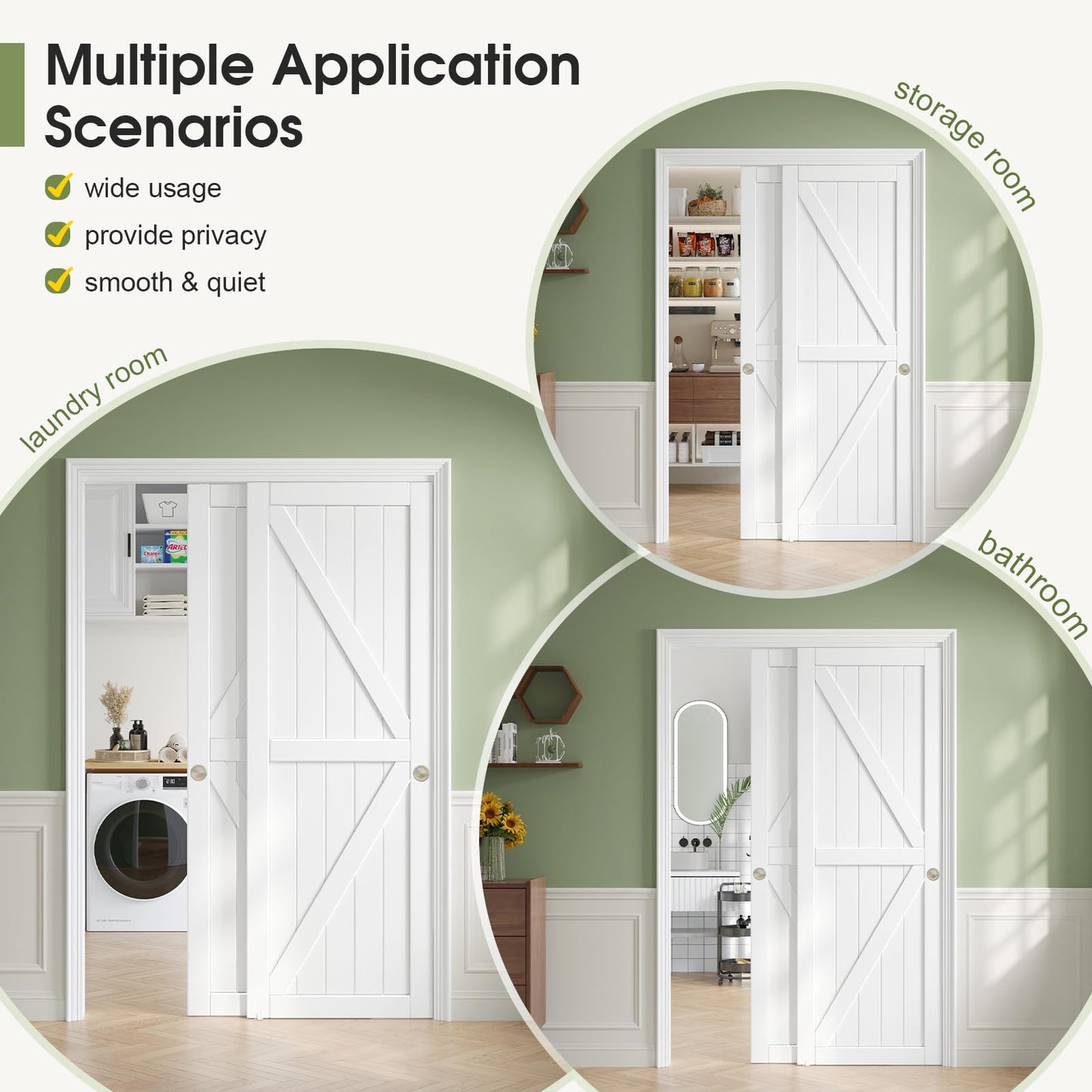CEAKIAN 48x80in Sliding Closet Doors (Double 25in) White Bypass Closet Door,Easy Install Modern PVC Closet Doors with Hidden Track,Quiet Rollers,Solid Wood Core,Space Divider for Bedroom Wardrobe