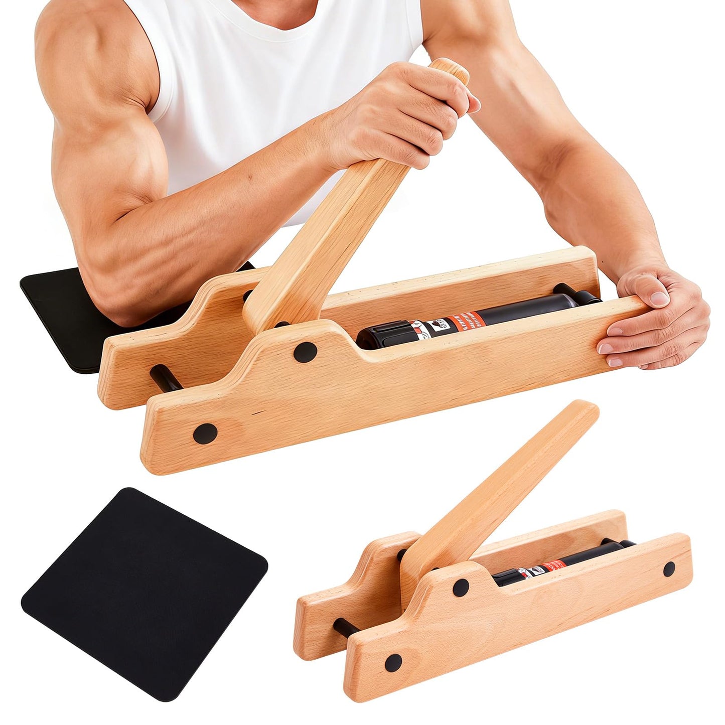 Fiwochic Portable Arm Wrestling Training Equipment Wooden Forearm Strengthener Hydraulic Arm Exerciser Adjustable Hydraulic Resistance (Levels 1–12) with Elbow Pads for Strength Training Home Gym