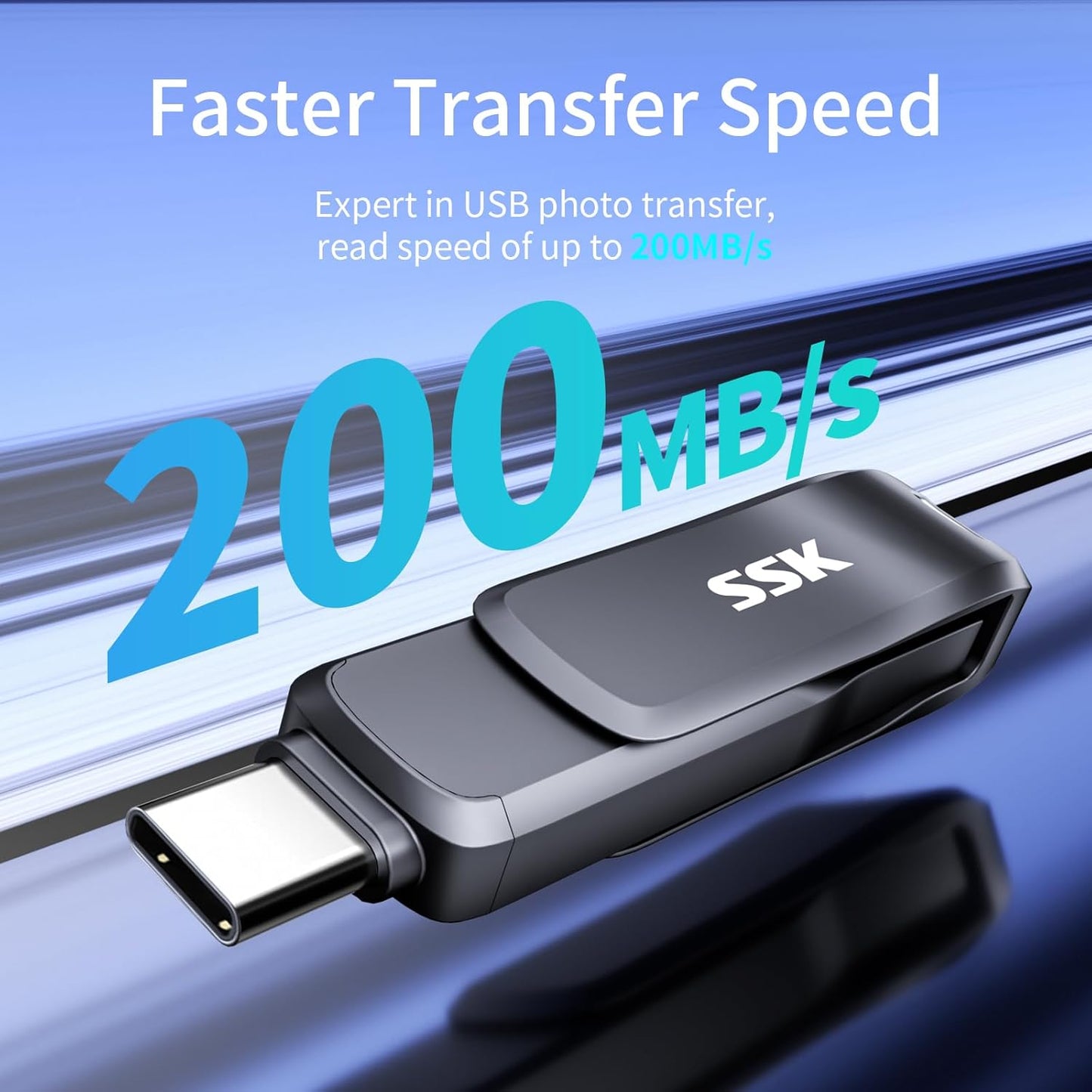 SSK 128GB,Up 200 USB3.2 USB C Flash Drive to MB/S Read Speed USB-C-Thumb-Drive,Dual Flash Drives with USB-C