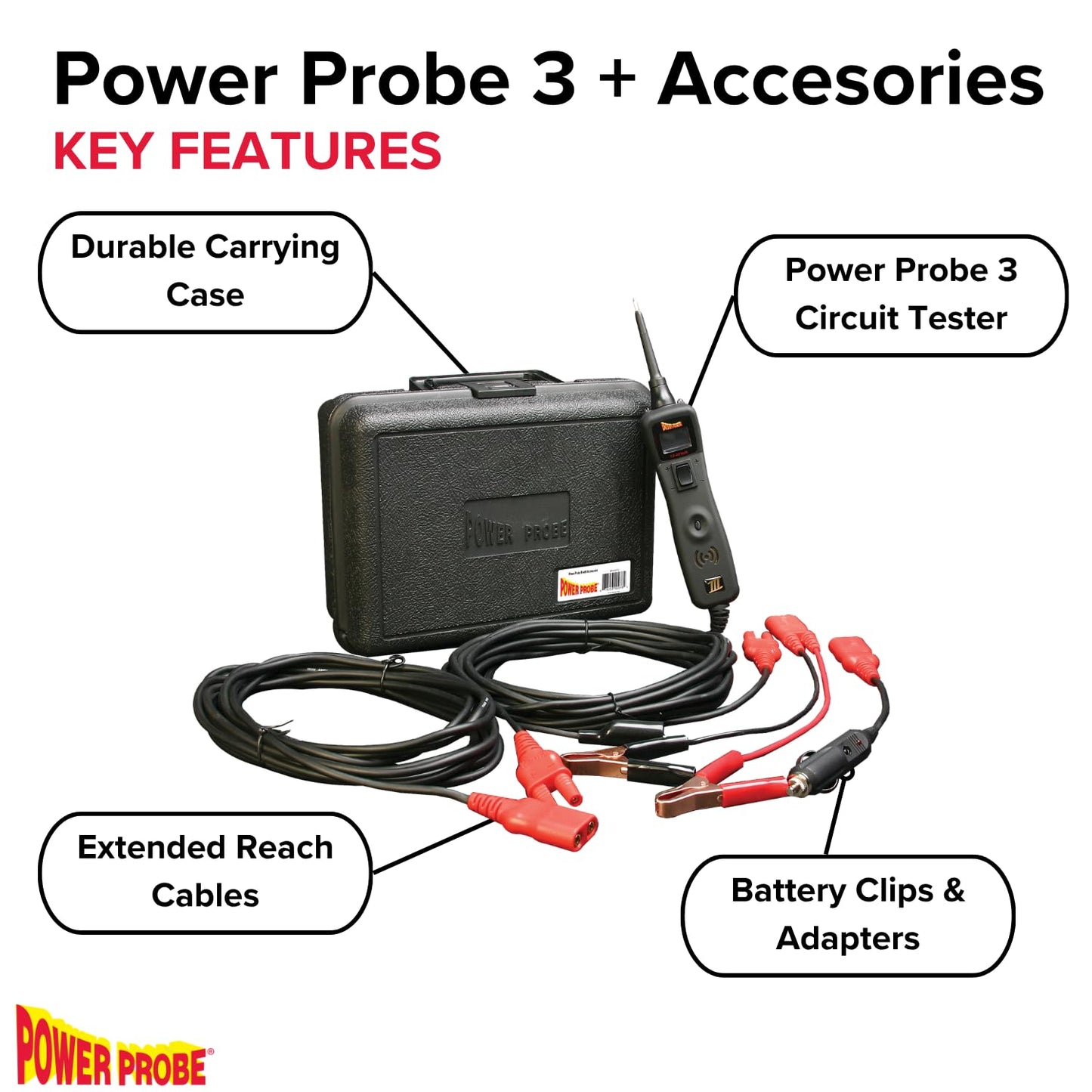 Power Probe III w/Case & Accessories - (PP319FTC) [Car Automotive Diagnostic Test Tool, Digital Volt Meter, AC/DC Current Resistance, Circuit Tester] (Black - Limited Edition)