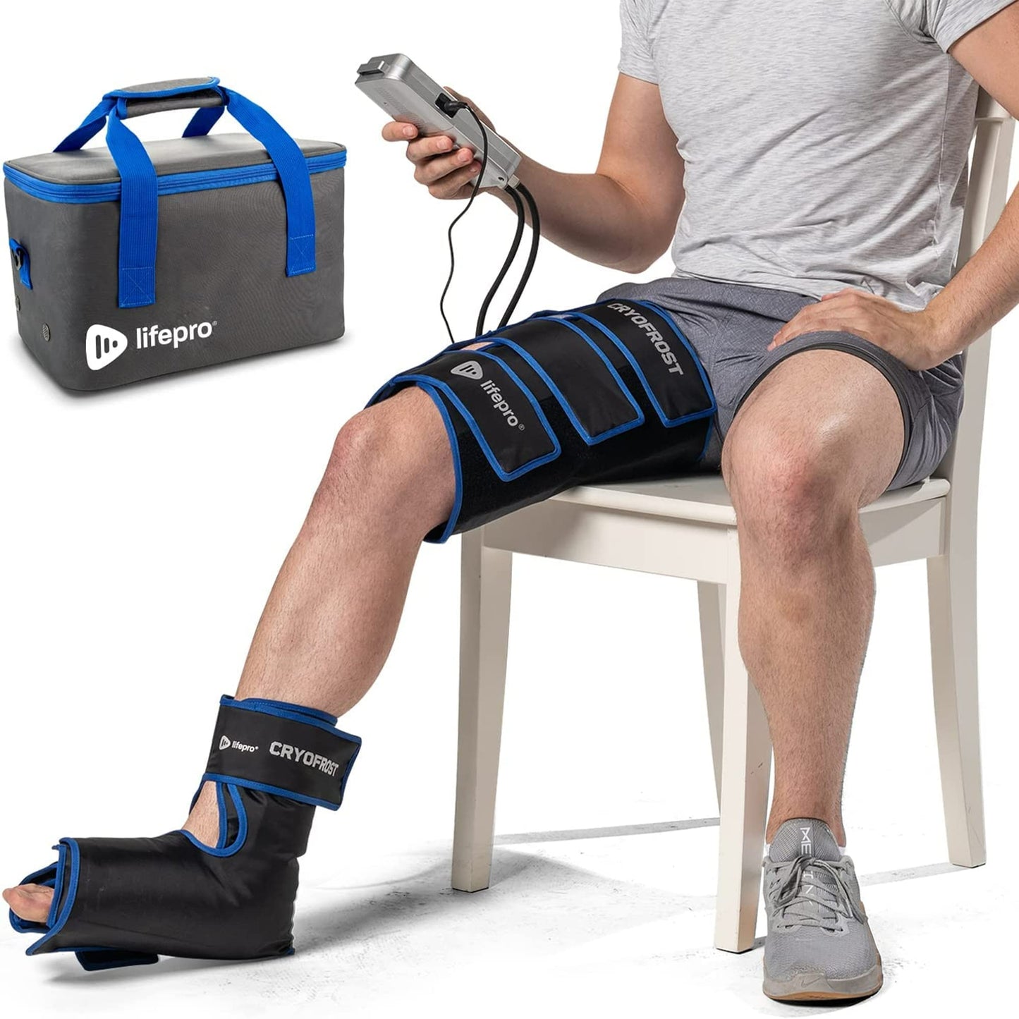 Lifepro Ice Machine for Cryotherapy - Cold Therapy for Ankle, Calf, & Thigh, Includes Reusable & Non-Toxic Wraps for Knee - Blue
