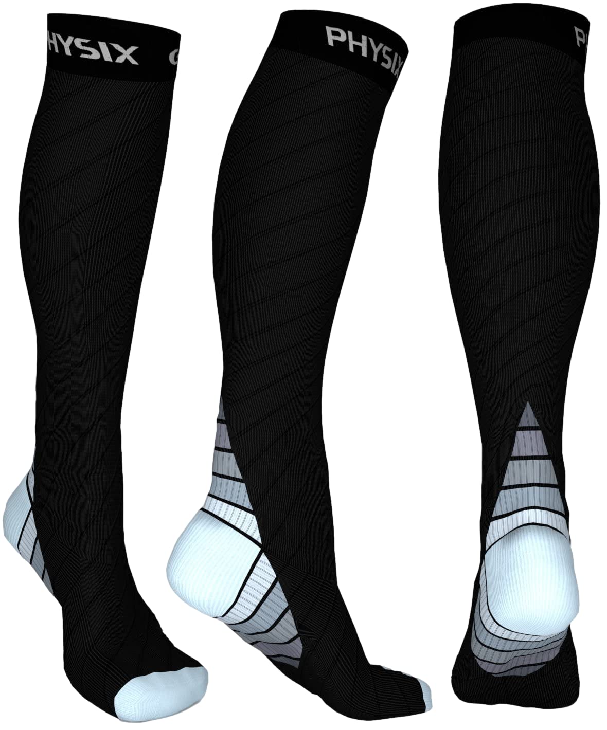 Physix Gear Compression Socks - Best Men & Womens Compression Socks for Circulation, Running, Nurses, Athletic Use Sock Compression, Blood Pressure Socks, Calcetines de Compresion, Black/Grey, S/M