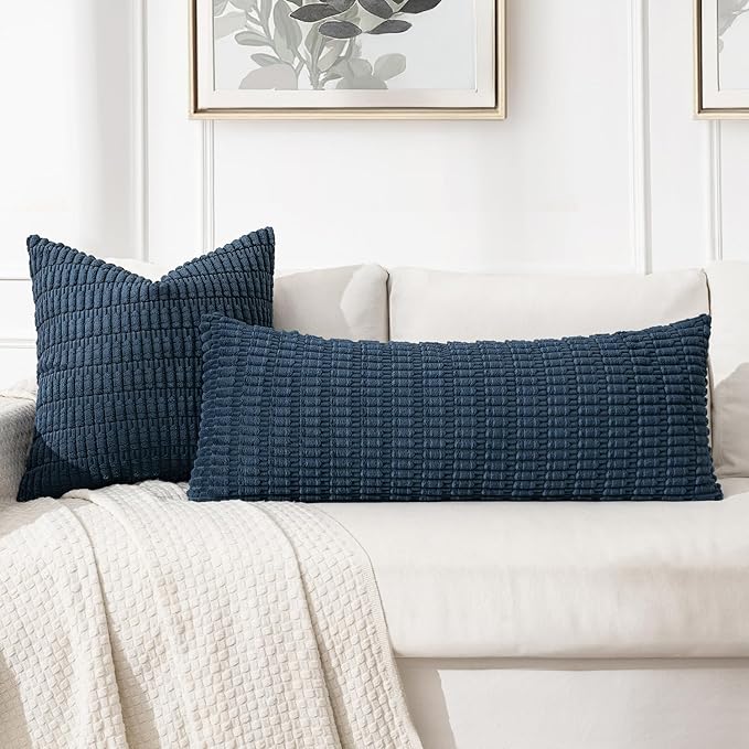 MIULEE Pack of 1 Blue Long Body Lumbar Decorative Throw Pillow Cover 14x36 Inch for Bed Couch Sofa Living Room Soft Boho Pillow Cover Modern Farmhouse Home Decor