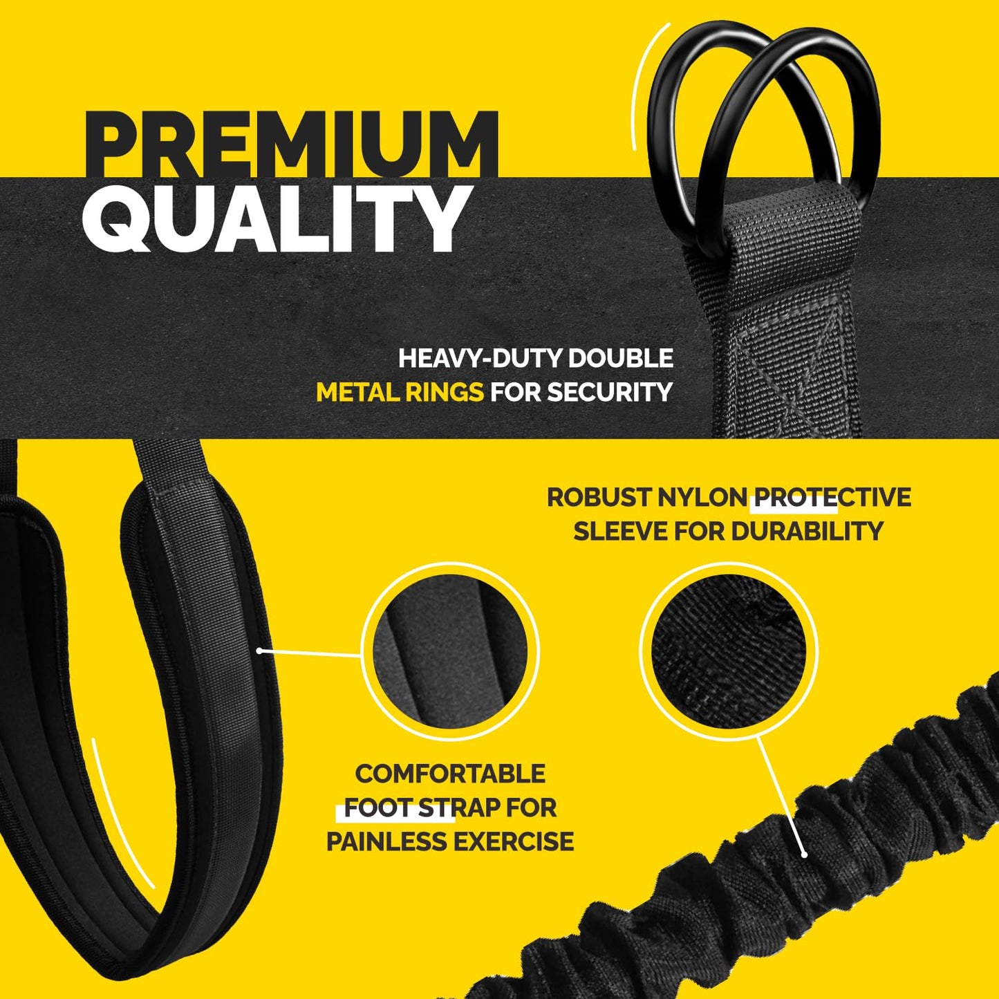 Pull Up Assistance Bands Set - 4 Heavy-Duty Pull Up Bands, Height Adjustable Strap & Comfortable Foot Strap - Stackable Pull Up Resistance Bands for Pull Ups (Black)