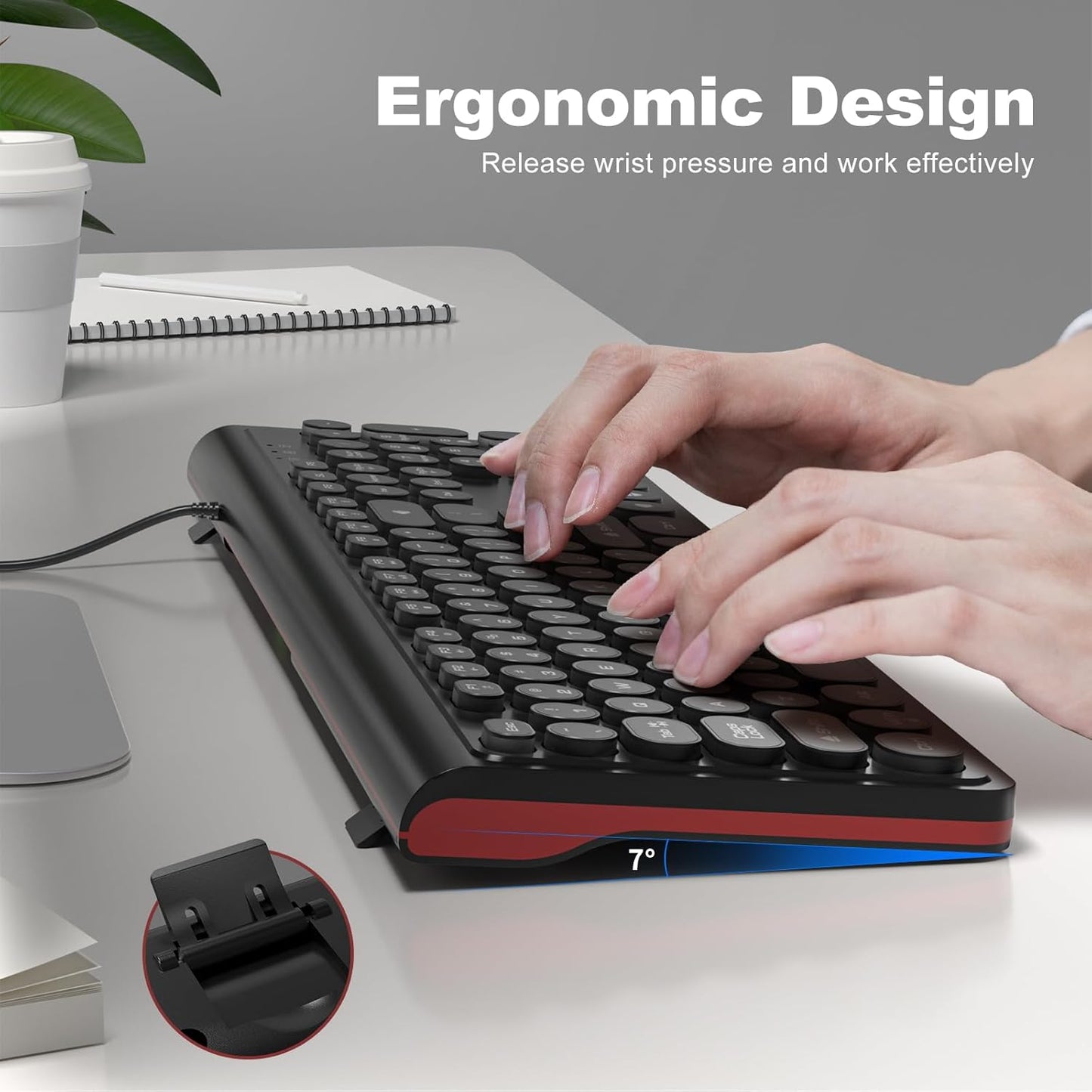 Dilter 7 8 10 11 USB Wired Computer Keyboard with Backlit - Full Size Office Keyboard with Number Pad, Caps Indicators