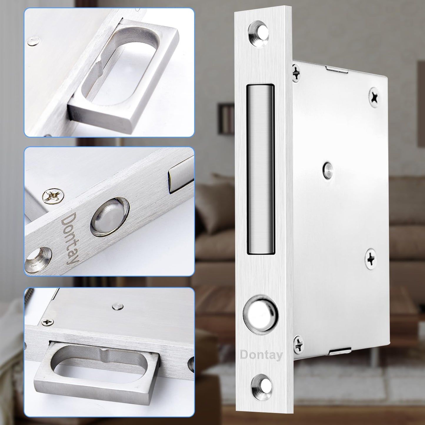 Dontay Pocket Door Handles with Large Auto Pop-Out Ring,Flush Hidden Edge Pull for Sliding Doors Hardware & Lock, Modern Space-Saving Design, Easy Install(4.72-inch,Brushed Nickel,2)