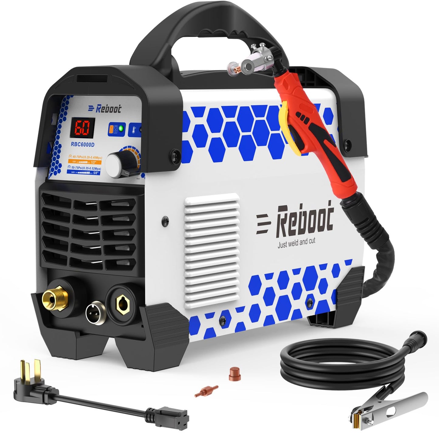 Reboot Plasma Cutter, 60 Amps Plasma Cutter Machine with 120V 240V Dual Voltage, Digital IGBT Inverter Power Plasma cutters 1/2 Inch Clean Cut New Upgrade RBC6000D