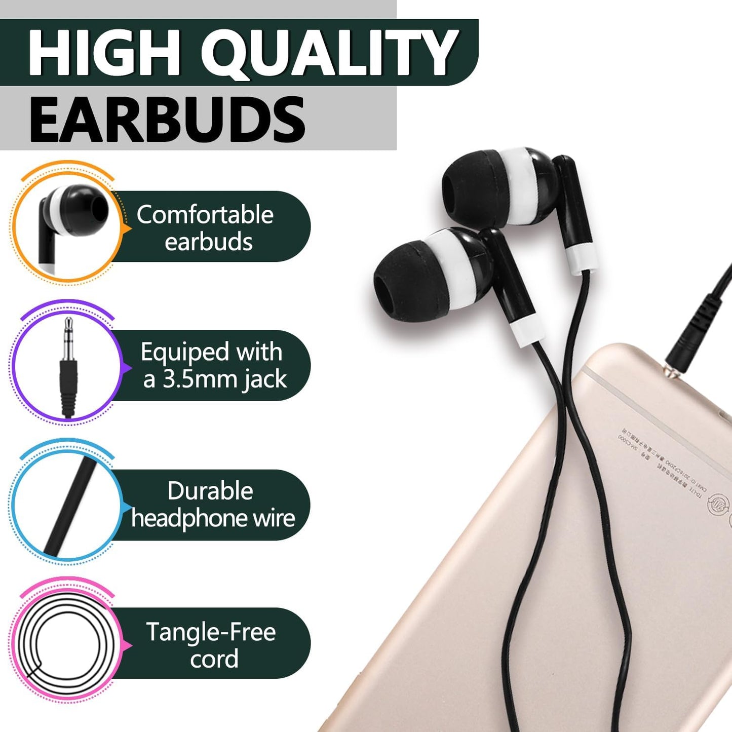 50 Pack Set Girls(XPG101, 50 Bulk Earbuds Headphones for Kids Classroom, Wholeslae Wired Earphones Class for School
