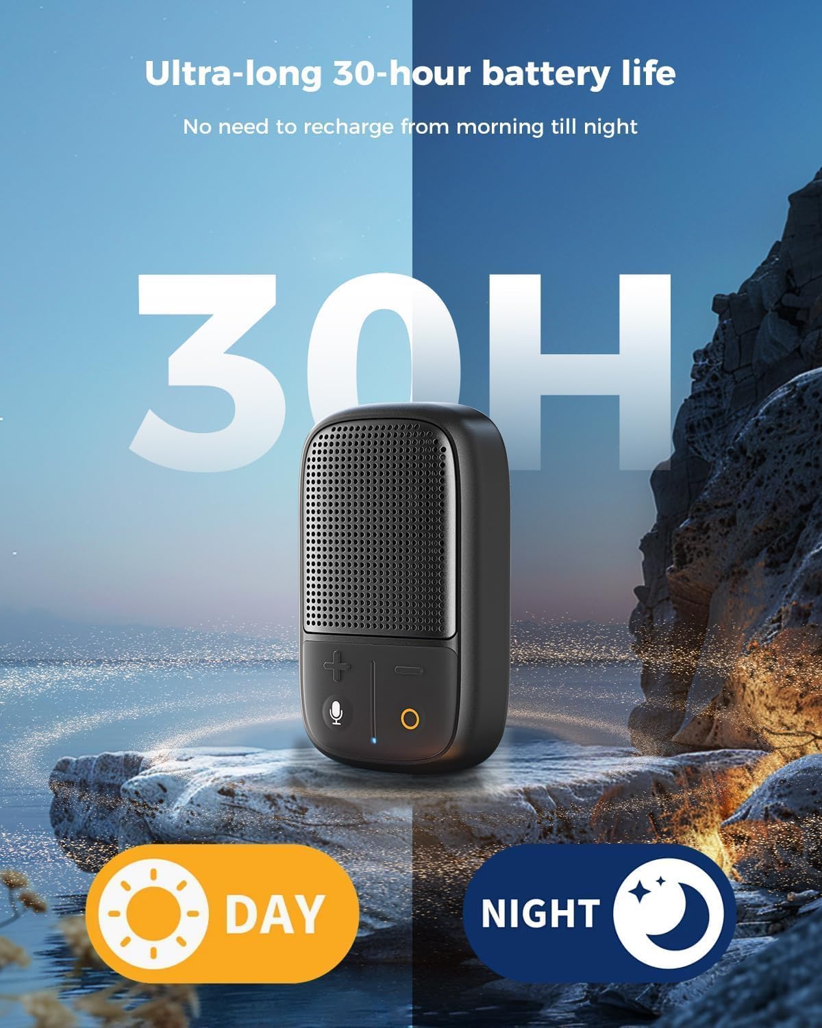 SUPERONE 2026 IPX7 30H Upgrade Wearable Bluetooth Speaker with Voice Assistant & Mic, Waterproof Clip-on Portable