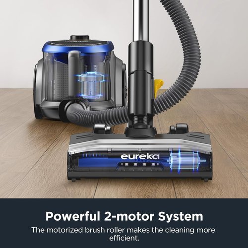 Eureka Bagless Canister Vacuum - 16KPA Suction with Washable HEPA Filter | Compact Design & 3 Tools