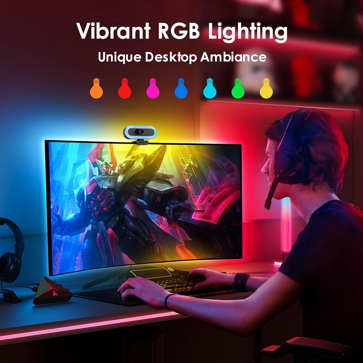 saylas 2K 2K@60FPS 65 Webcam with Lights, HD Webcam for PC, Web cam with Microphone, FOV, Autofocus, Noise