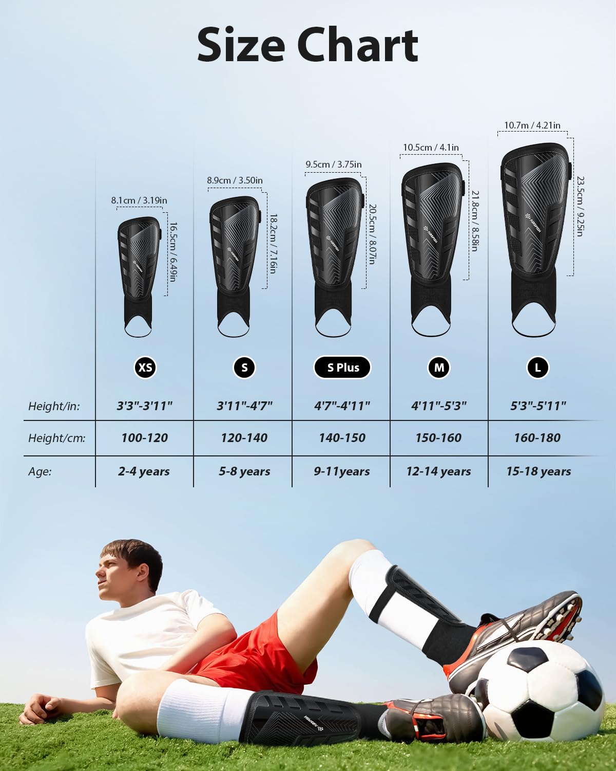 Upgraded Soccer Shin Guards Pads for Kids Youth Adults, CE Certified AirsFish Shin Guard Sleeves Protection Gear for Boys Girls Soccer Games EVA Cushion Reduce Shocks and Injuries (Medium, Black)