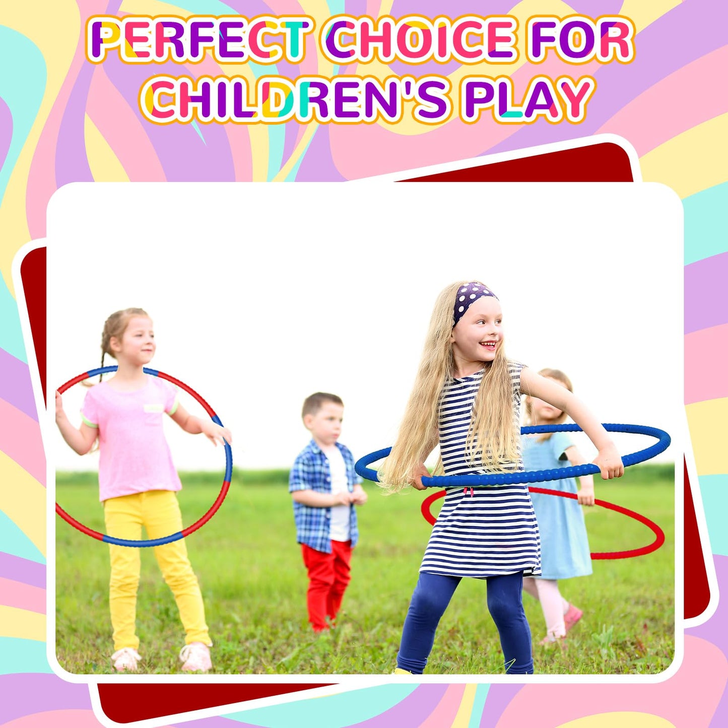 Halloscume 6 Pcs Exercise Hoop Detachable Fitness Rings Adjustable Plastic Toy Fitness Hoop Playground Toys Colored Circles for Teens Games Gymnastics Agility, 28 Inch(Dark Blue, Red)