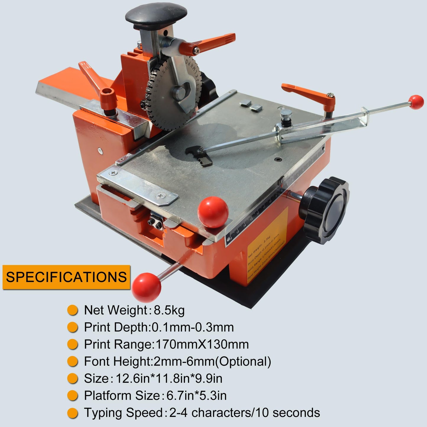 HQHAOTWU Semi-Automatic Sheet Embosser Metal Nameplate Marking Machine 4mm Metal Stamping Printer with Fixture for Printing Uppercase Letters Digits&Simple Symbols