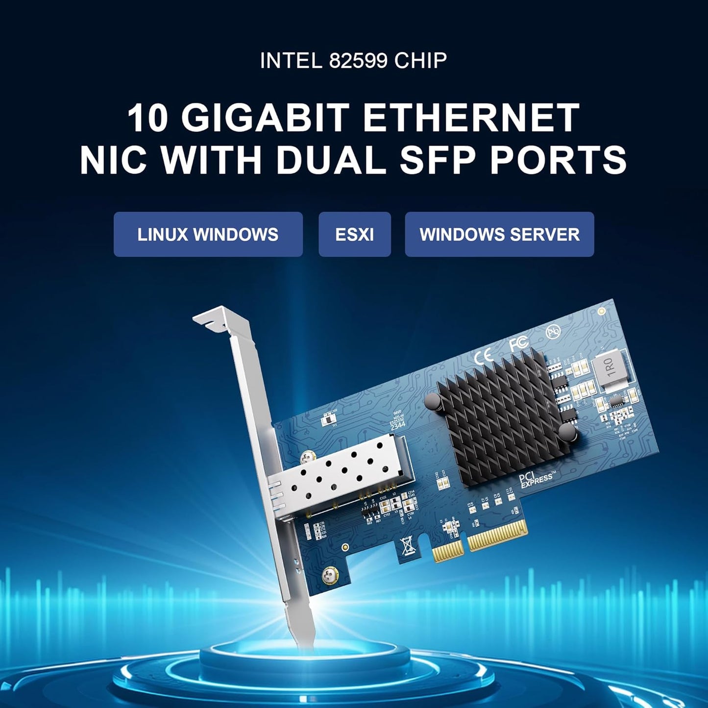 BZIZU 10Gb 82599EN, X520-DA1 X4/X8, PCIe NIC, Intel SFP+ Port, Compatible, PCIe Low Profile, Supports Windows