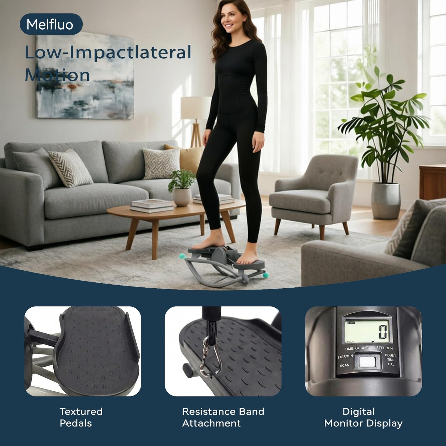 Rock Stepper with Resistance Bands - Ultra-Quiet Hydraulic Lateral Stepper, Fully Assembled Side to Side Step Rocker for Home Office, 250LBS Capacity