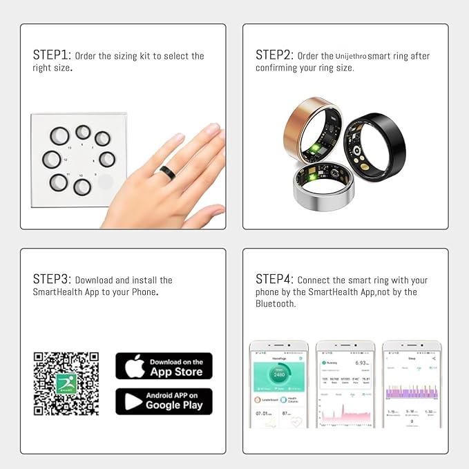 Smart Ring for Women Men, Health Tracker with Heart Rate/Blood Oxygen/Blood Pressure/Sleep Monitor/Step Counting, IP68 Waterproof Fitness Ring, No App Fees for iOS & Android (Rose Gold, 8#)