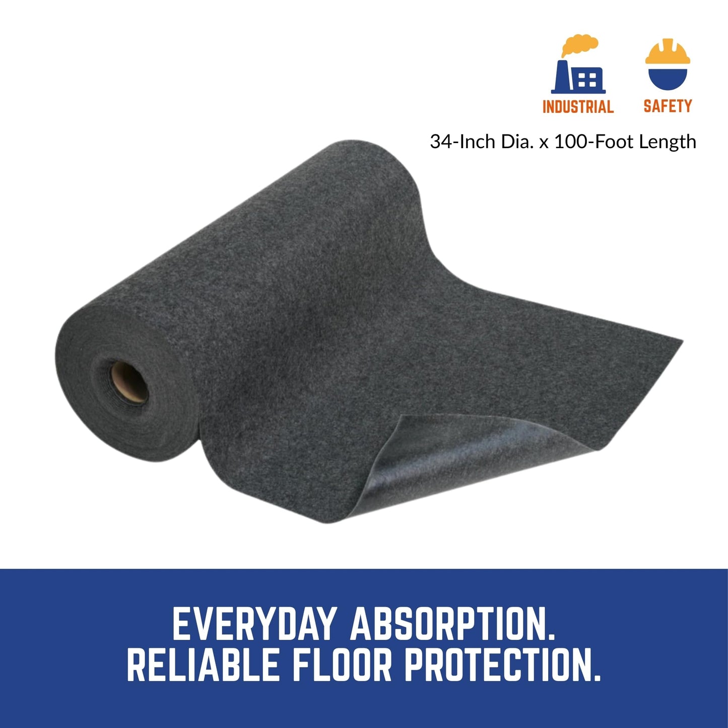 Spilfyter Universal Absorbent Traction Mat with Cling Technology | 34" x 100' | 1 Roll | Anti-Slip, Durable Walkway Safety Solution – Absorbs Oil & Water-Based Fluids | STM-9700