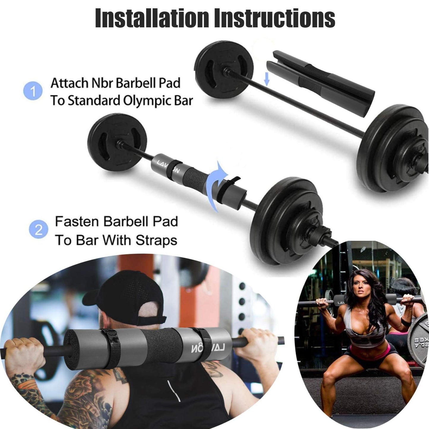 Squat Pad Set - Foam Barbell Pad for Squats Cushion, Lunges & Bar Padding for Hip Thrusts -Standard Olympic Weight Bar Pad,Gym Accessories for Women(Ankle Straps,Wrist Straps for Weightlifting)(Black)