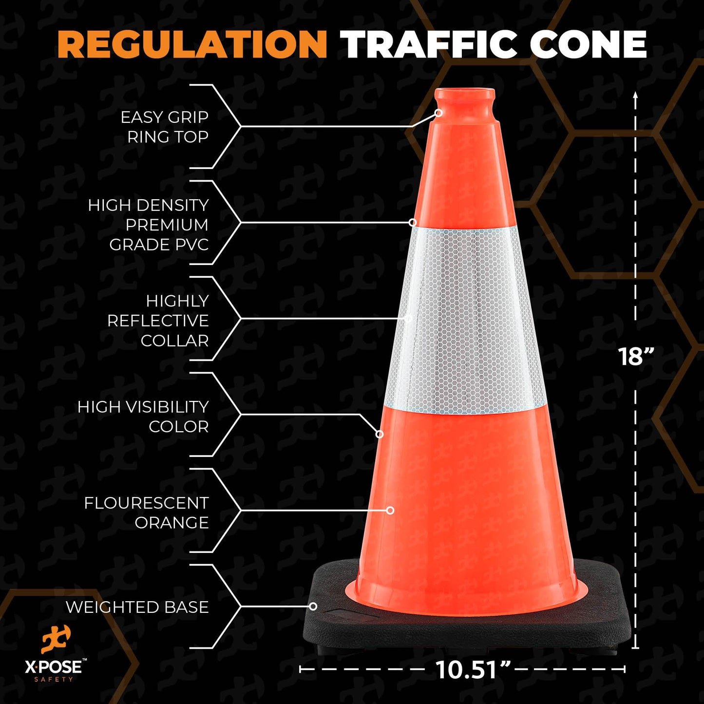 Xpose Safety 18 Inch Orange Traffic Cones with 6" Collar - 12 Pack Multipurpose PVC Plastic Safety Cone for Parking, Soccer, Caution, Kids and Construction - DOT Approved