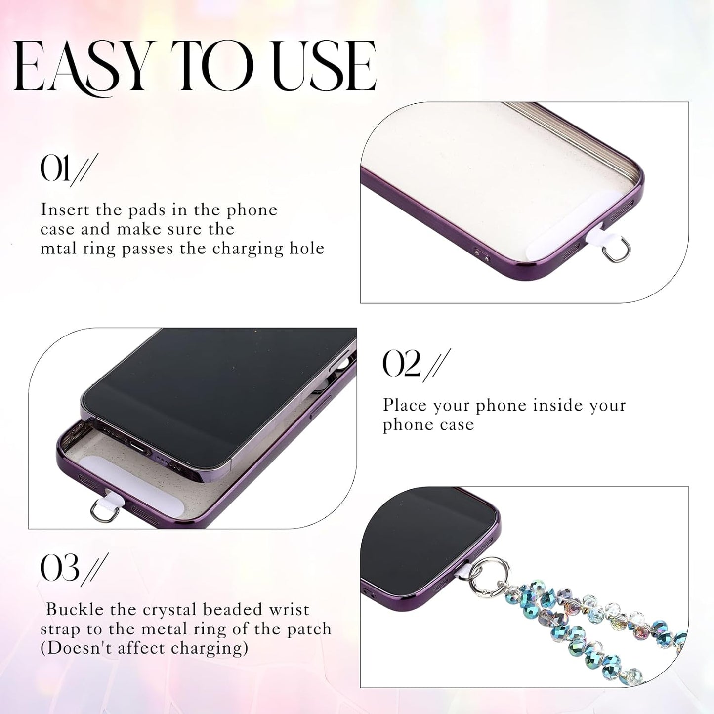 4 Pack Quelay Phone Wrist Strap Beaded Cell Phone Lanyards Wrist Charms Bling Cellphone Wristlet Bracelet Strap