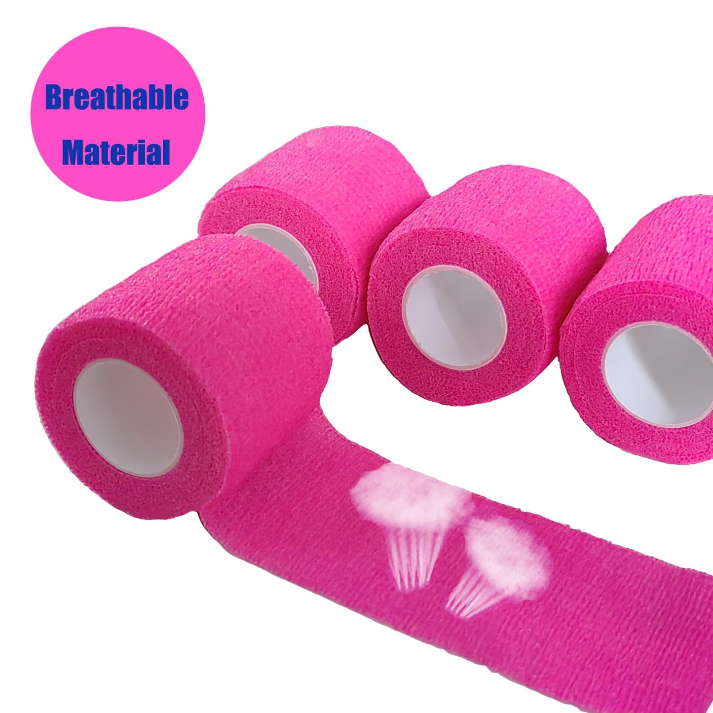 Erewa 6 Pack 2 Inches Self Adhesive Wrap Bandage Self Adherent Cohesive Bandage Tape Stretch Vet Wrap Breathable Athletic Tape for Sports, Wrist, Ankle（Pink）