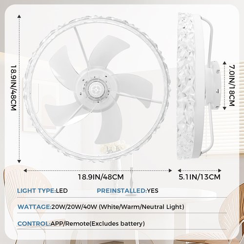 Ltemziiy 19'' Modern Ceiling Fans with Lights, Low Profile Flush Mount Remote Reversible Ceiling Fan White
