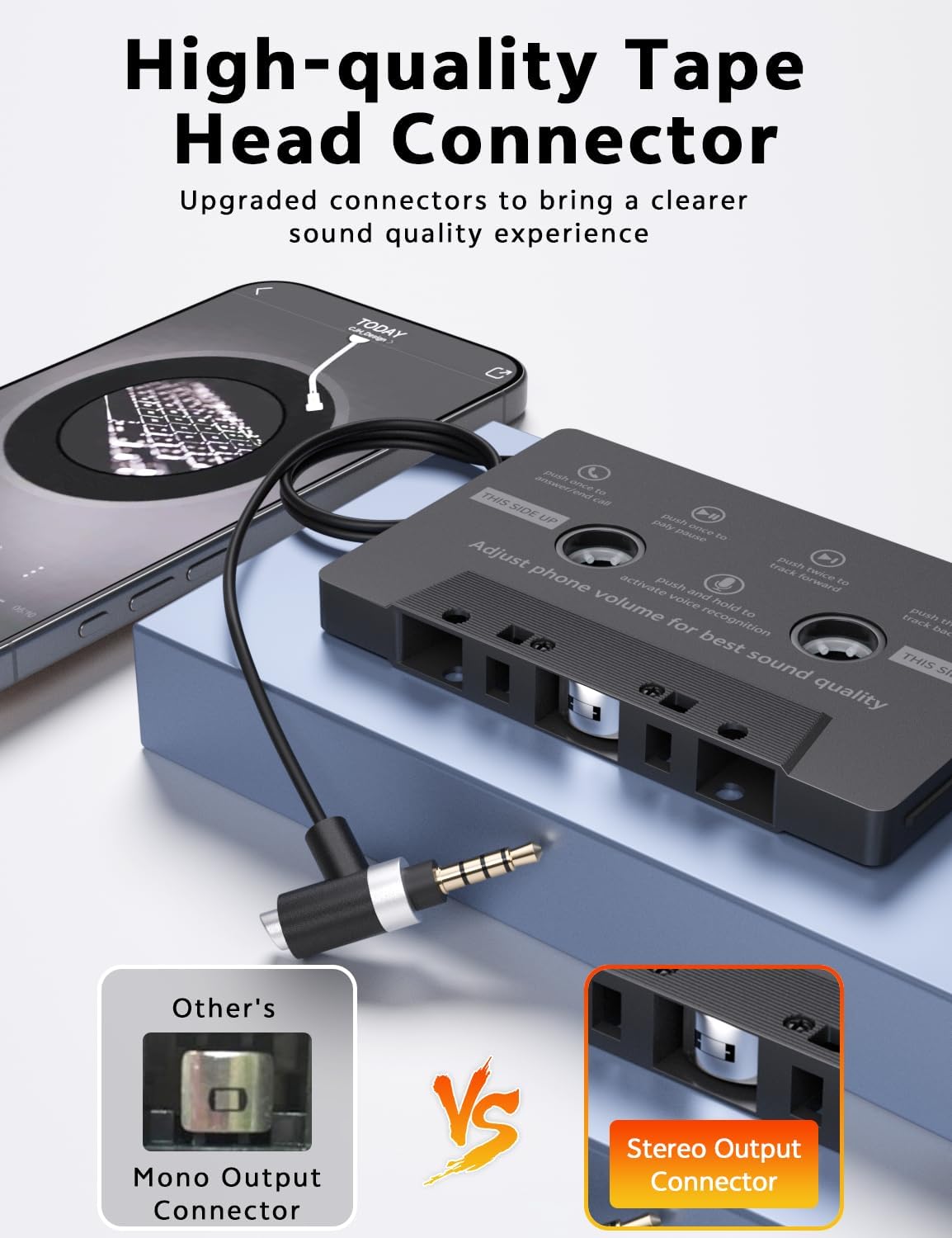 Mersoco Cassette MP3 Car AUX Adapter with Hands-Free Calling Great for Old Car Stereo Compatible with Smartphones