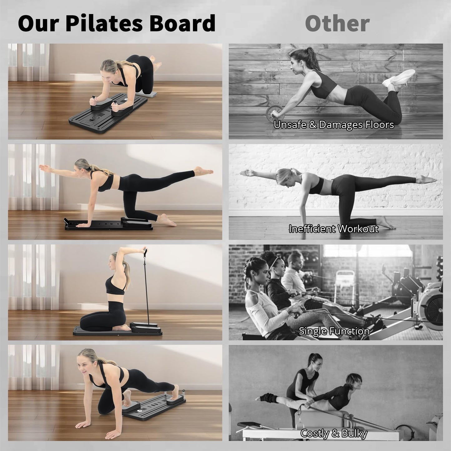 VigorEdge Pilates Board - Pilates Reformer Set, Multi-Purpose Foldable Pilates Reformer Board for Home,11 in 1 Pilates Equipment (Gray)