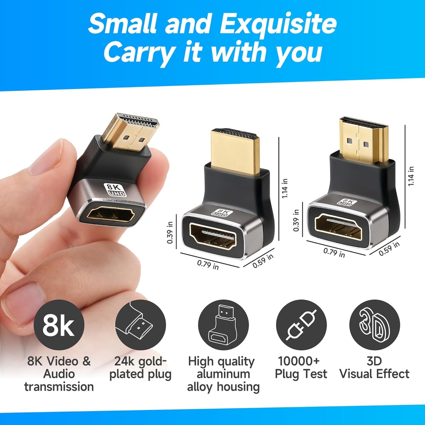 Togconn 8K 90 2.1 4 Pack, 8K@60Hz,4K@120Hz Degree HDMI Adapter (Up and Down) Right Angle HDMI Male to Female HDMI