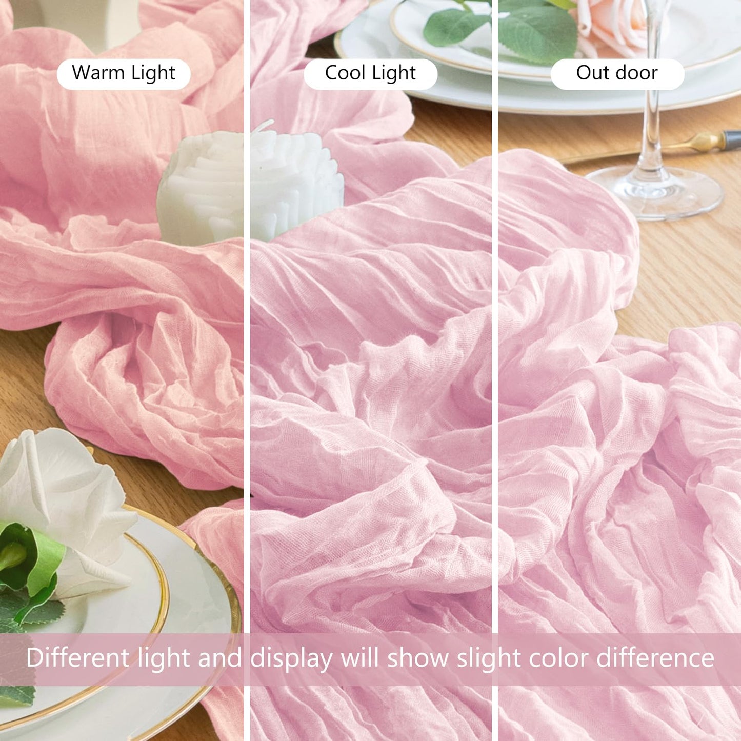 Wokceer Cheesecloth Table Runner 4Pack 10FT Blushing Pink Christmas Gauze Cheese Cloth Table Runner for Party Easter Rustic Sheer Table Runners for Baby Bridal Shower Wedding