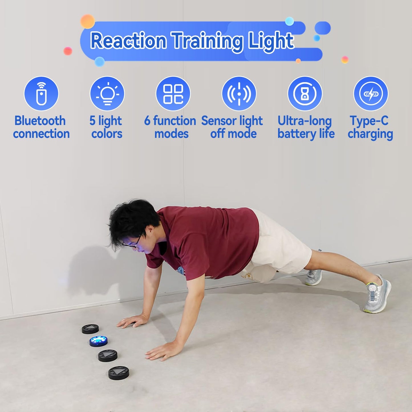 VLBPCR 4Pcs/Pk Agile Reaction Training Lamp Set, 6-Functions 5-Lights Timing Speed Agile Reaction Light Quick Response Sports Reaction Training Light Enhancing Speed and Agility Perception Tools