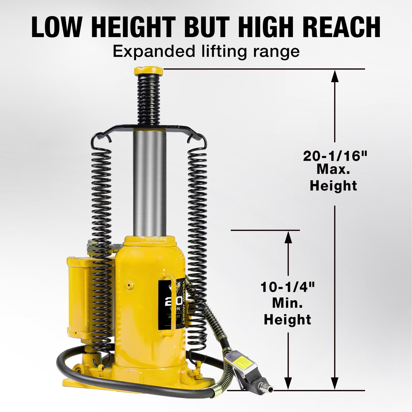 YELLOW JACKET 20 Ton Pneumatic Bottle Jack – Heavy-Duty Air/Hydraulic Lift for Trucks & Autos, Manual & Air Pump Operation, Yellow
