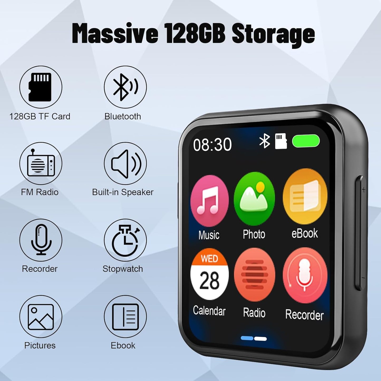 AiMoonsa 128GB MP3 5.3, 2.0 Player with Bluetooth Portable Digital Lossless Music Player with Built-in Speaker, in Full