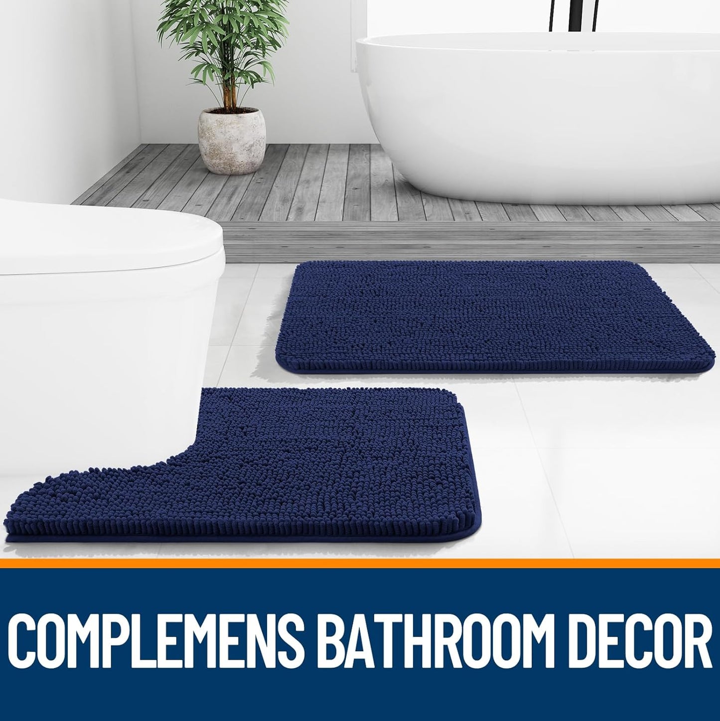 OLANLY Small Bathroom Rugs - Soft Absorbent Chenille Bath Mats | Quick Dry, Machine Washable, 24x16, Twilight Sapphire