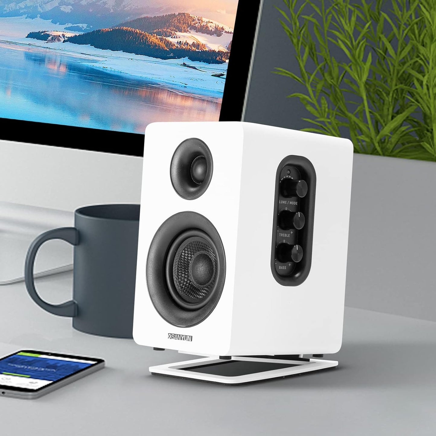 Sanyun SW601 15 2''-3'' Tilted Desk Speaker Stands for Compact Computer PC Bookshelf Monitor Speakers, Steel Metal Base
