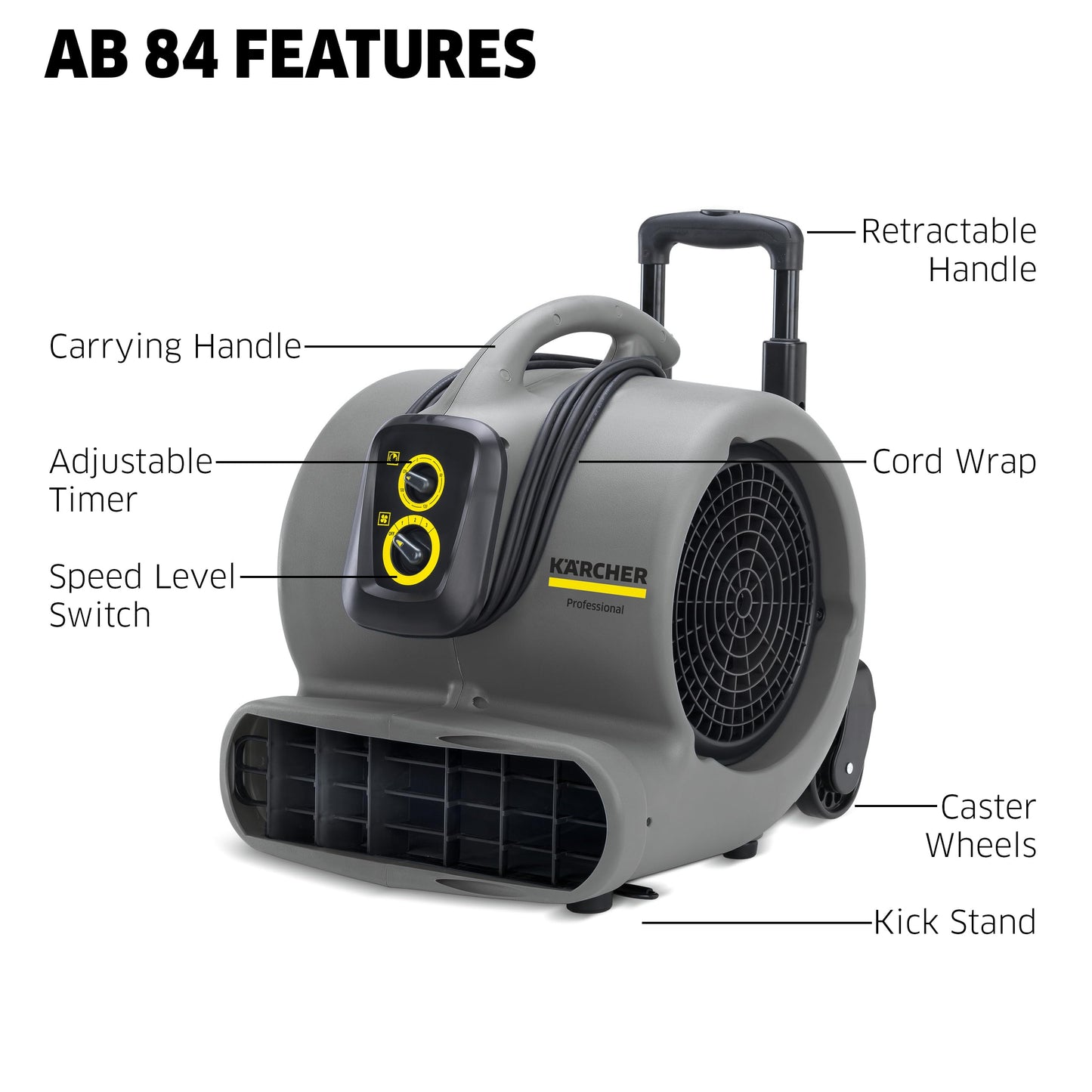 Kärcher Commercial Air Blower and Carpet Dryer 3000 CFM - AB 84 - Intergrated Power Cord Storage - 3 Speed Modes