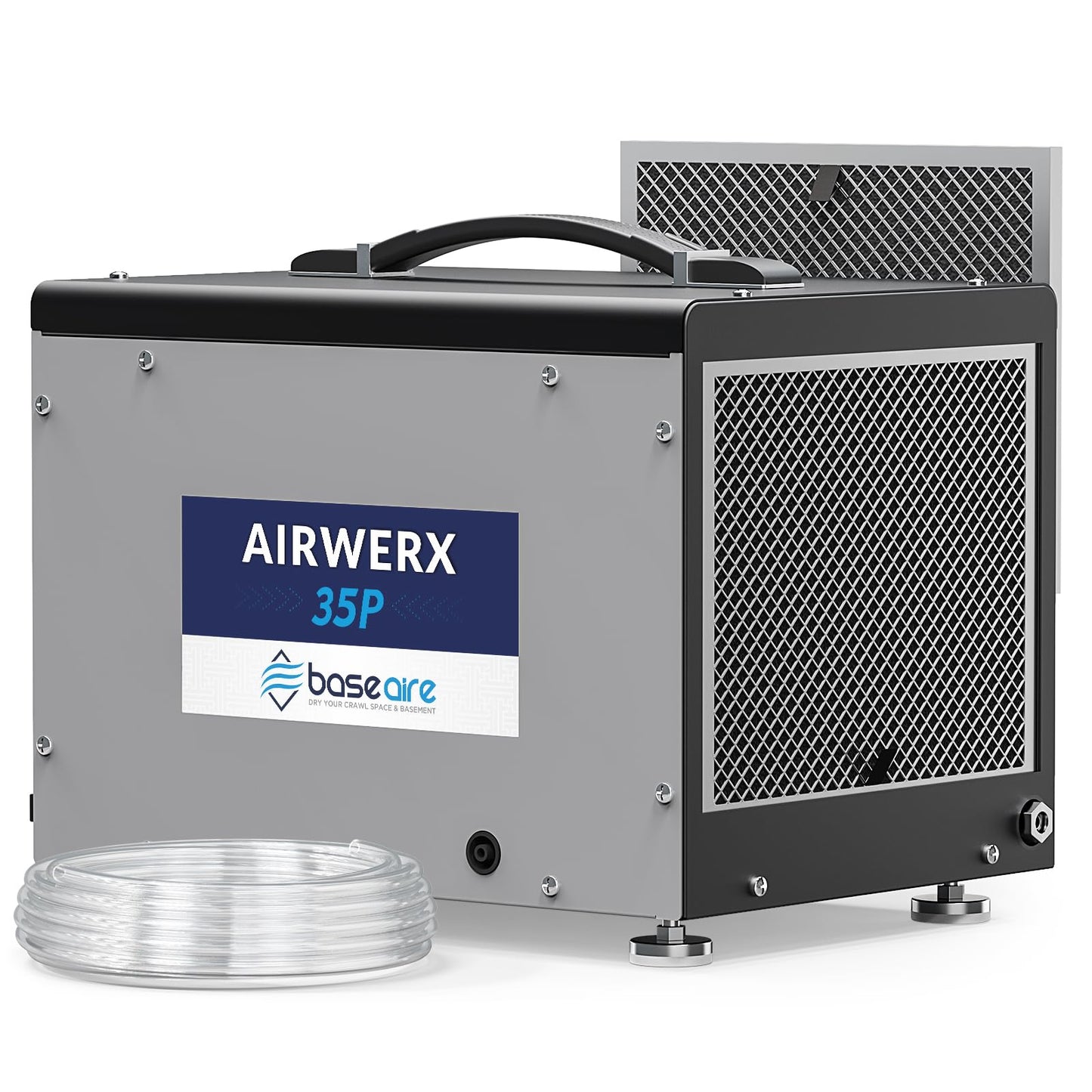 BaseAire Crawlspace Dehumidifier with Pump, Intelligent Dehumidifiers for Commercial, Basement, 70 pints, Compact, Auto Defrost, Memory Starting, Up to 1000 Sq Ft