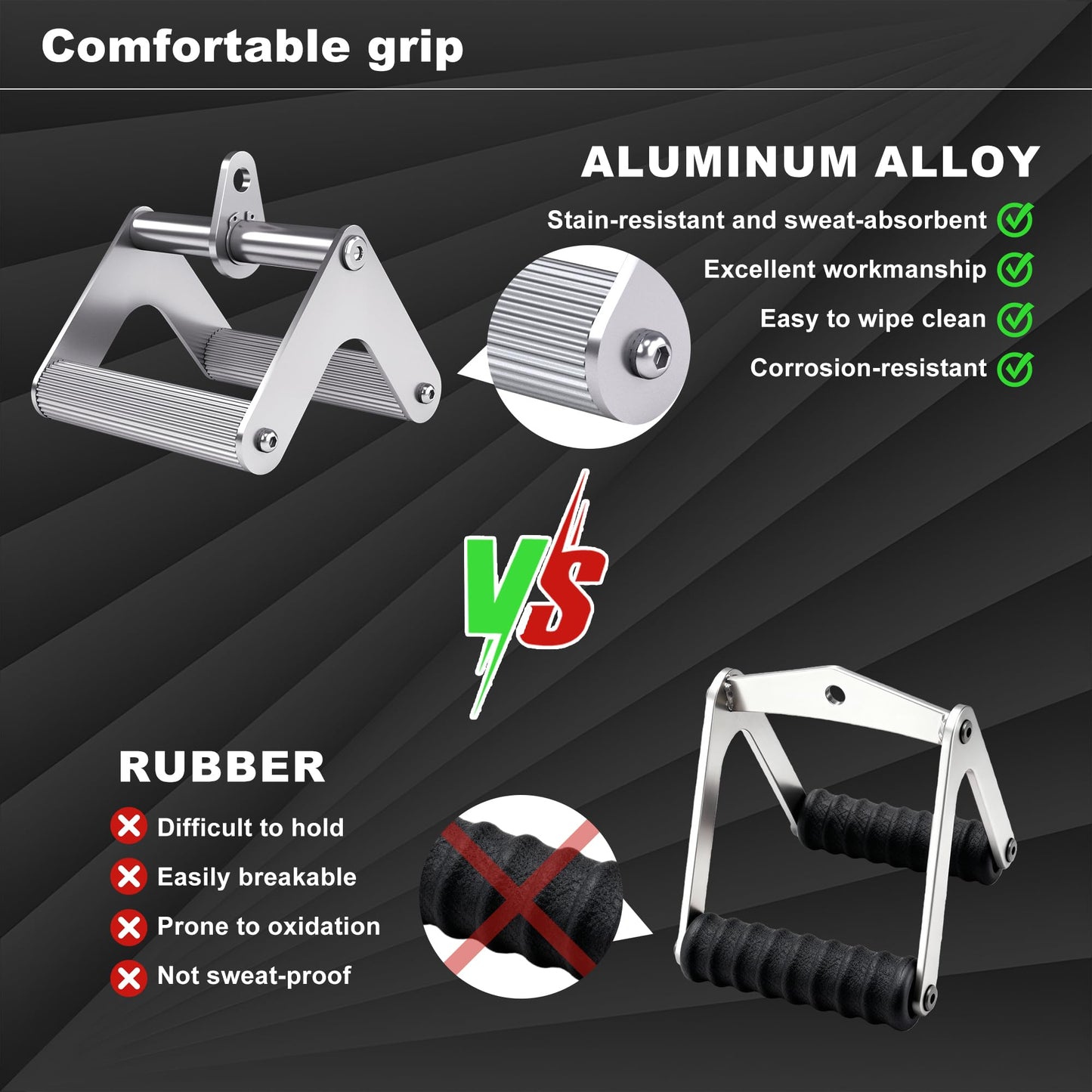 Mochantum Double D Row Handle Cable Attachment, Stainless Steel V Bar with Non-Slip Aluminum Grip for Home Gym Cable Machine, LAT Pulldown & Back Training